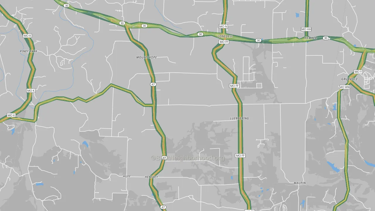 Lonedell, MO Map of Noise Levels in Lonedell