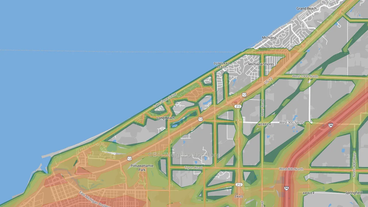 Long Beach, IN Map of Noise Levels in Long Beach