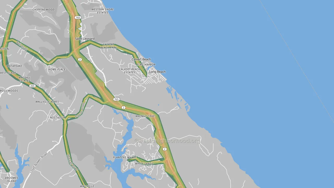 Long Beach, MD Map of Noise Levels in Long Beach