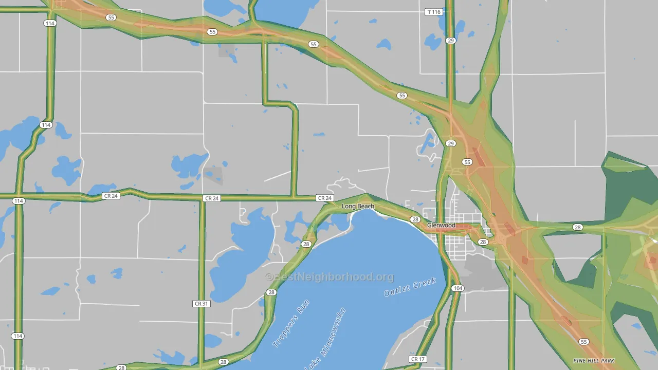 Long Beach, MN Map of Noise Levels in Long Beach