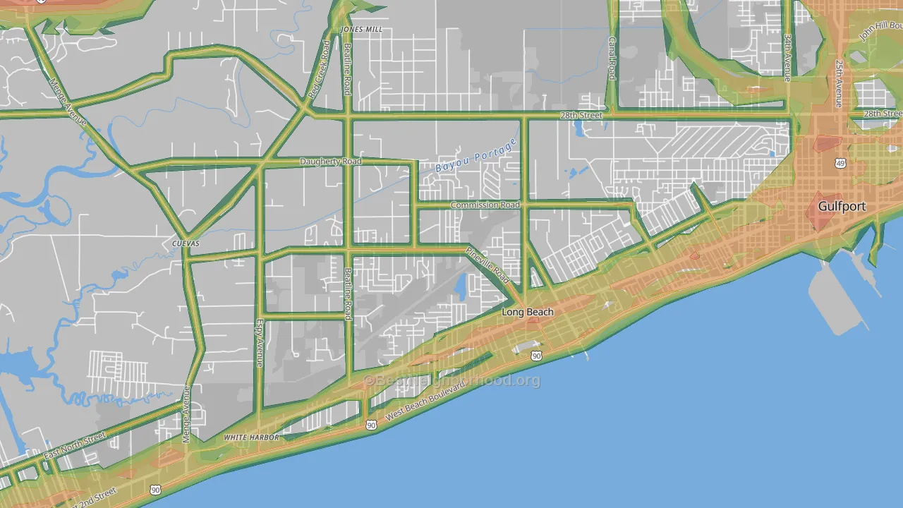 Long Beach, MS Map of Noise Levels in Long Beach
