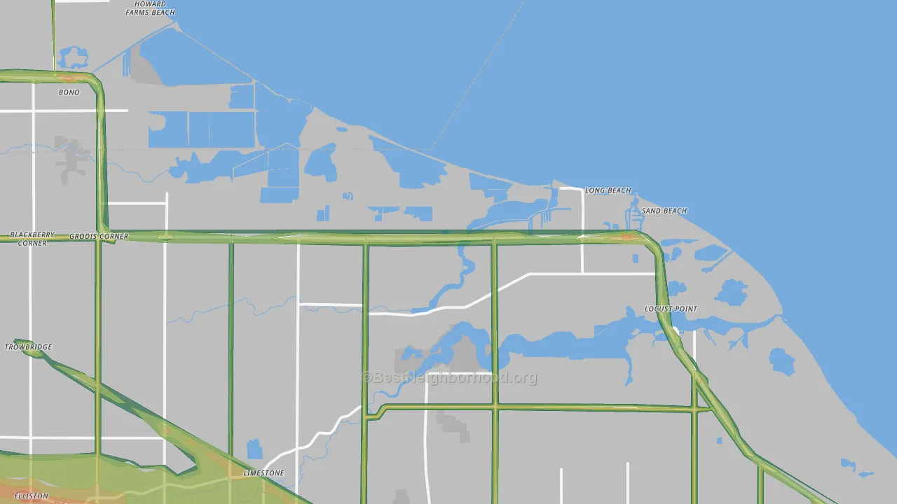 Long Beach, OH Map of Noise Levels in Long Beach