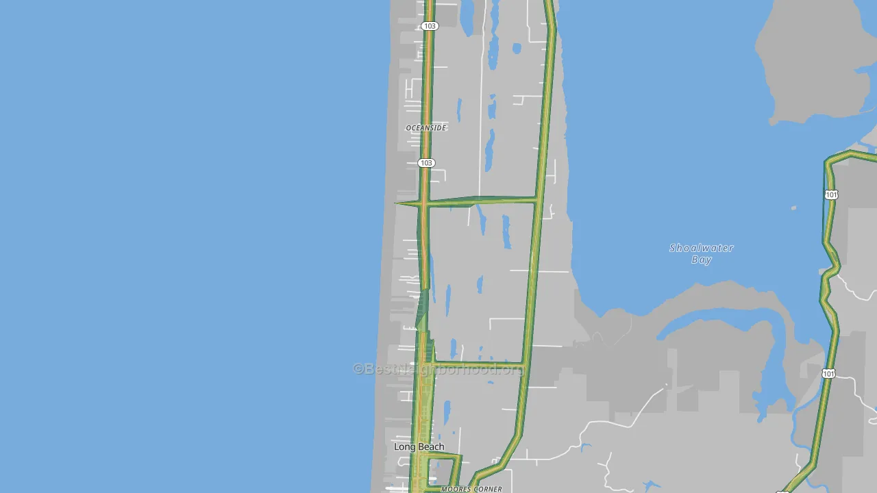 Long Beach, WA Map of Noise Levels in Long Beach