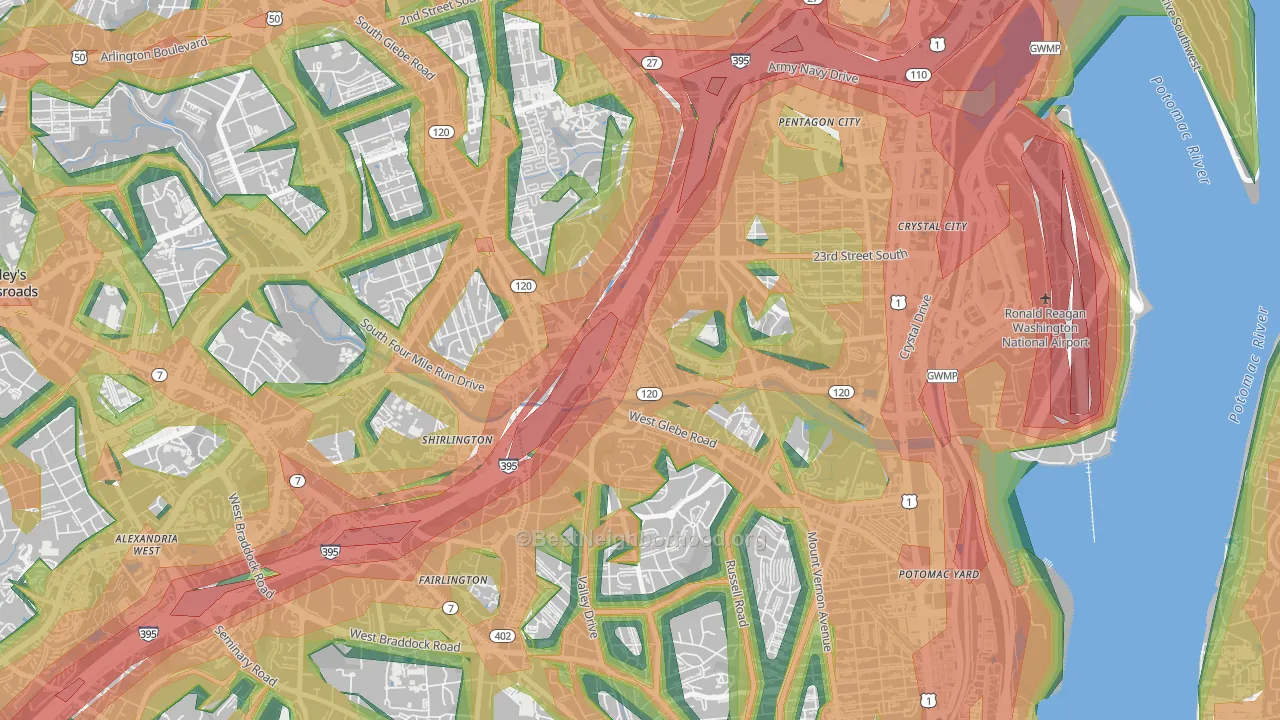 Long Branch Creek, Arlington, VA Map of Noise Levels in Long Branch Creek