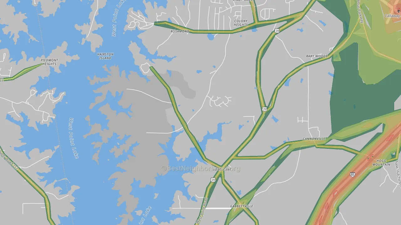 Long Cane, GA Map of Noise Levels in Long Cane