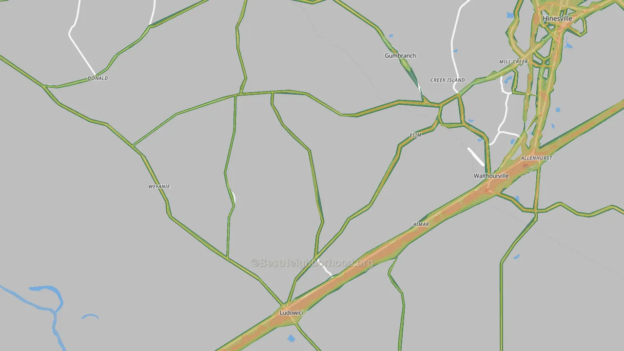 Long County, GA Map of Noise Levels in Long County