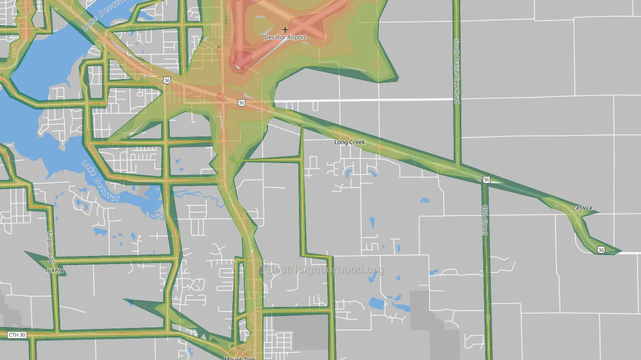 Long Creek, IL Map of Noise Levels in Long Creek