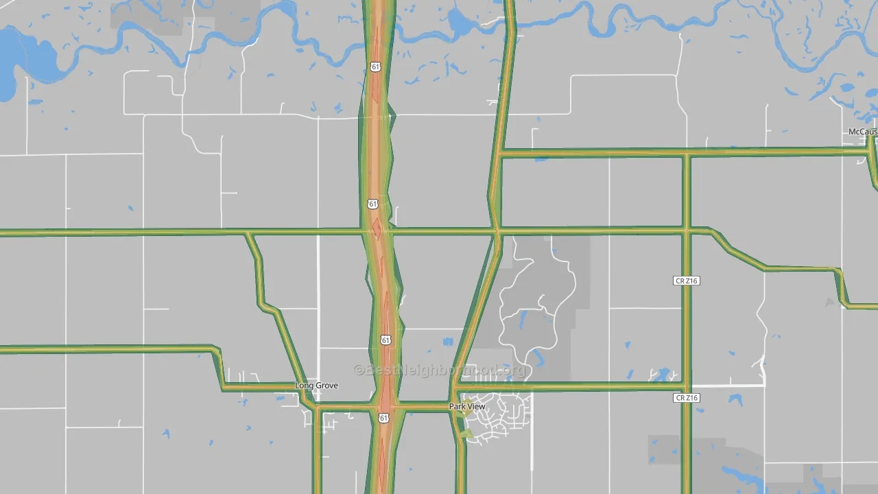 Long Grove, IA Map of Noise Levels in Long Grove