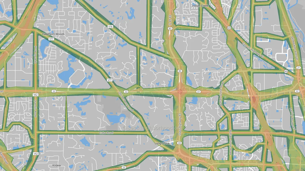Long Grove, IL Map of Noise Levels in Long Grove