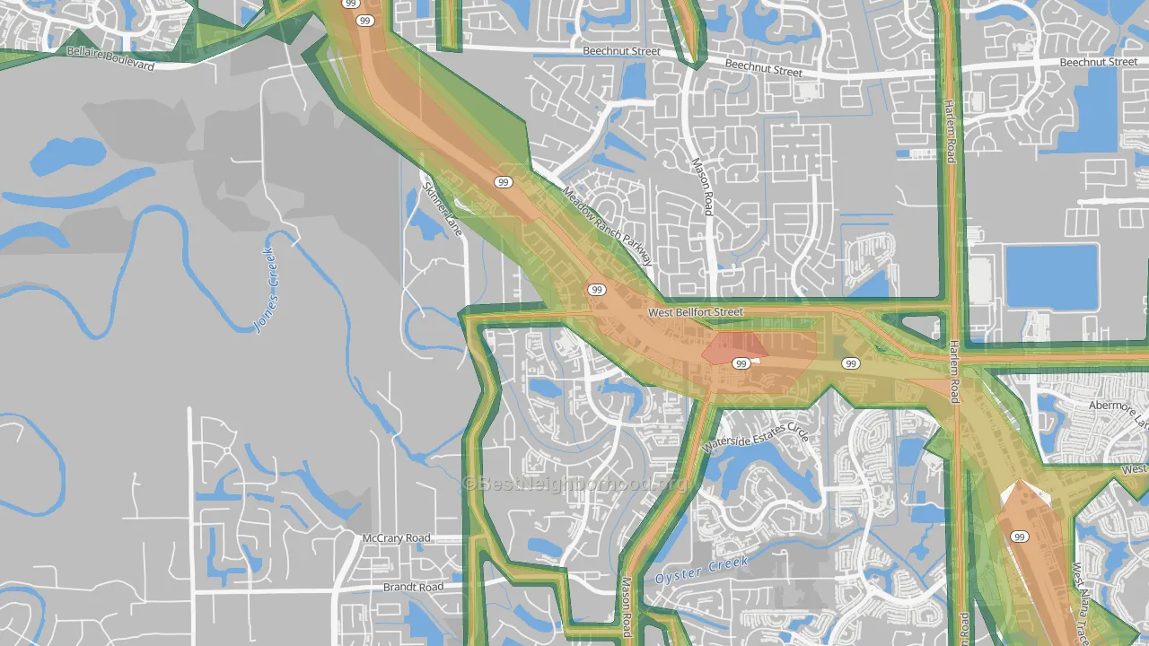 Long Meadow Farms, Richmond, TX Map of Noise Levels in Long Meadow Farms