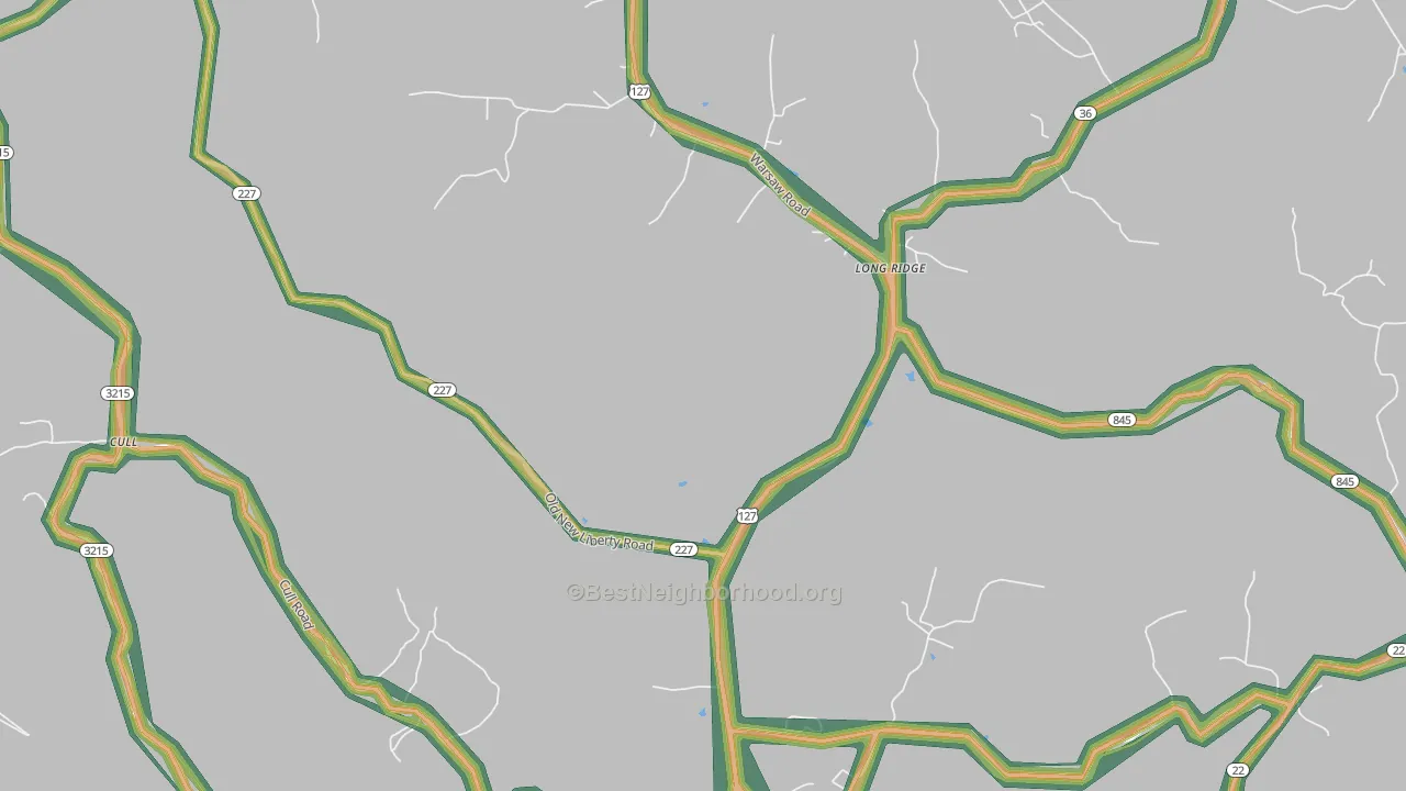 Long Ridge, KY Map of Noise Levels in Long Ridge