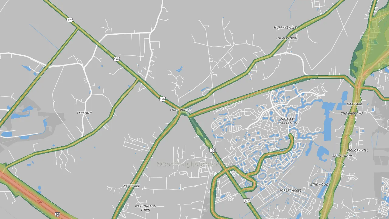 Long Ridge, SC Map of Noise Levels in Long Ridge