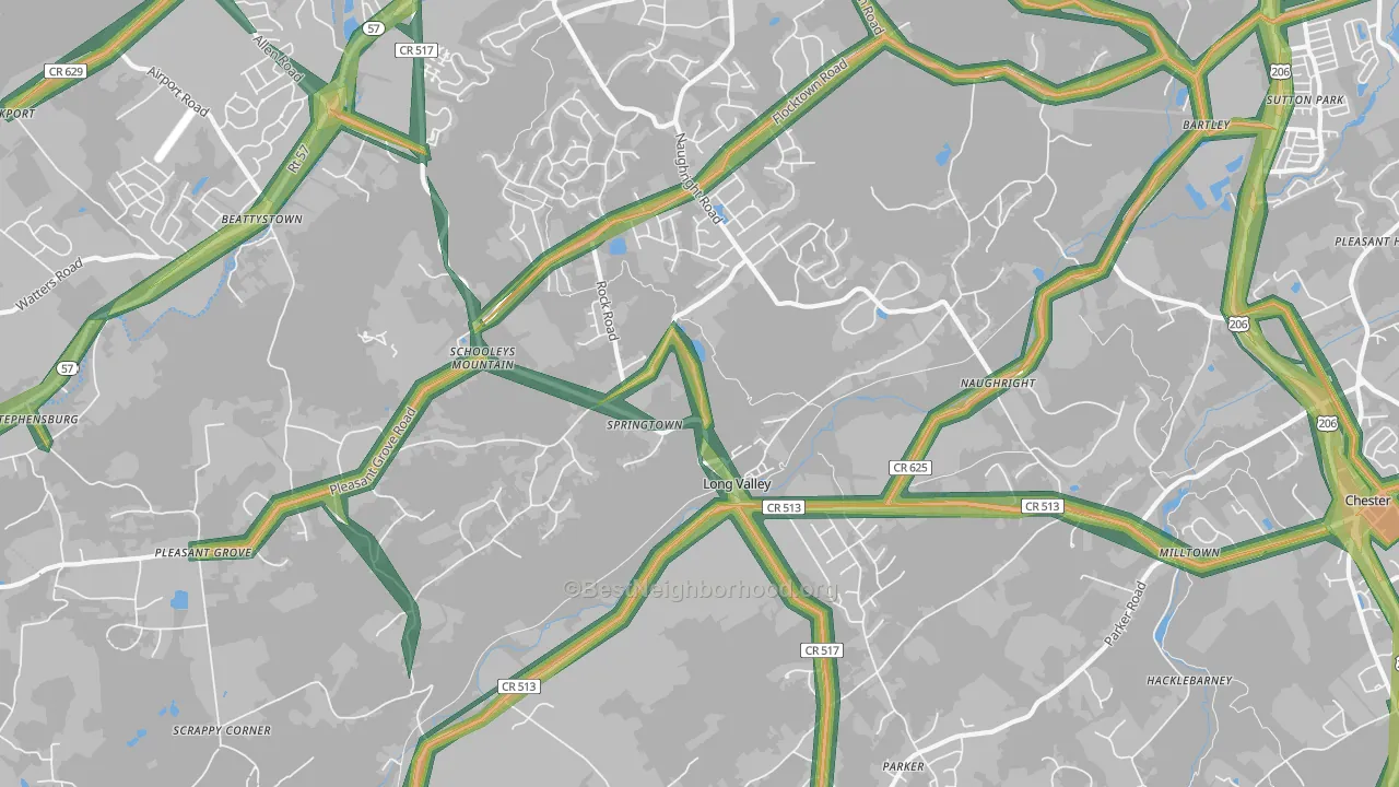 Long Valley, NJ Map of Noise Levels in Long Valley