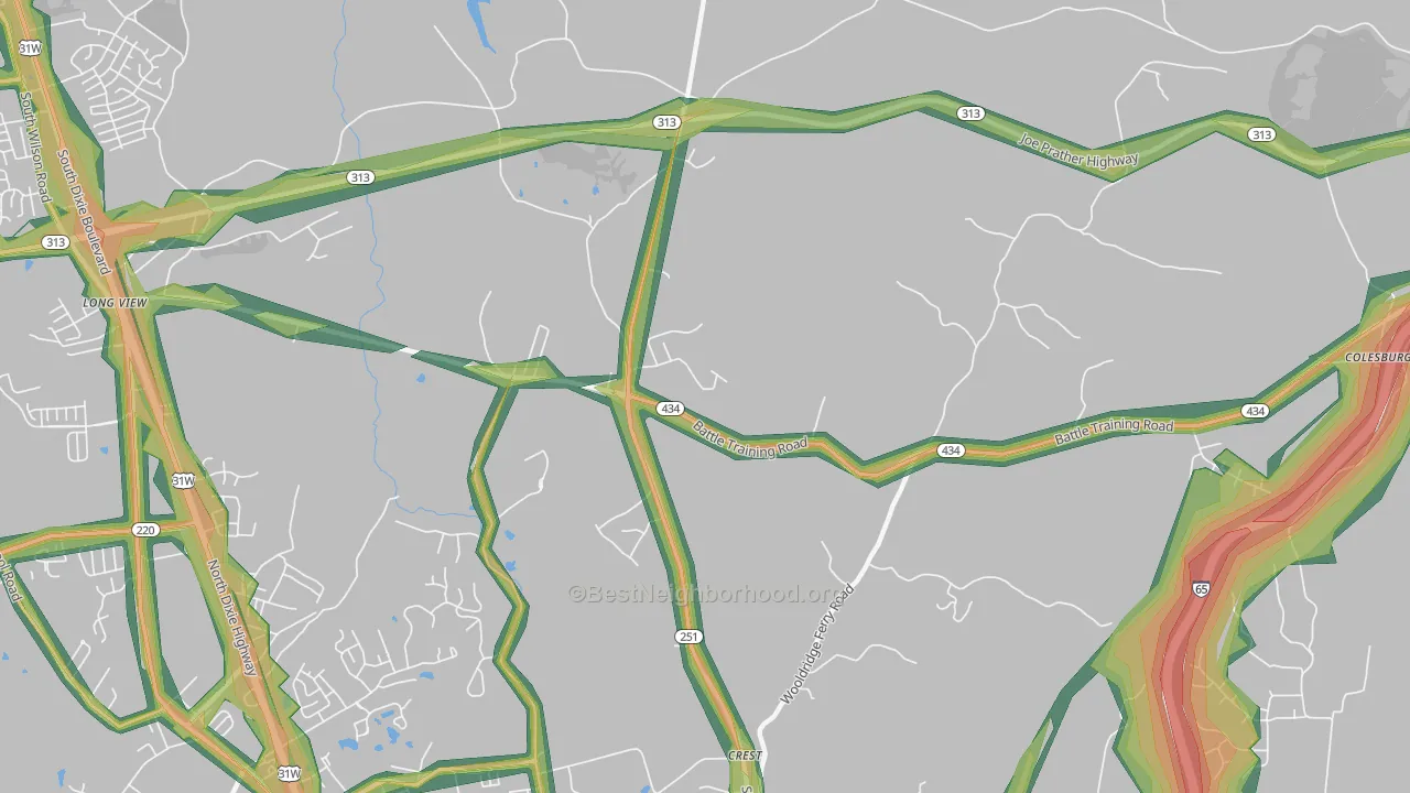 Long View, KY Map of Noise Levels in Long View