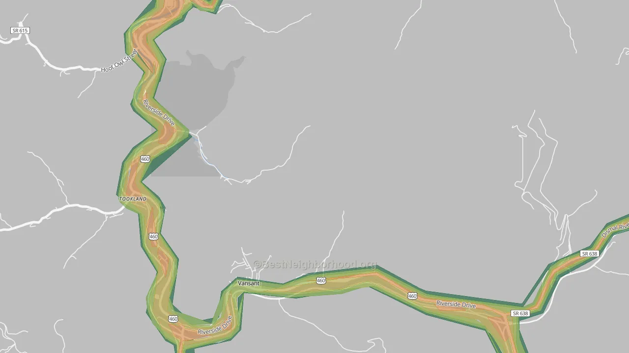 Longbottom, VA Map of Noise Levels in Longbottom