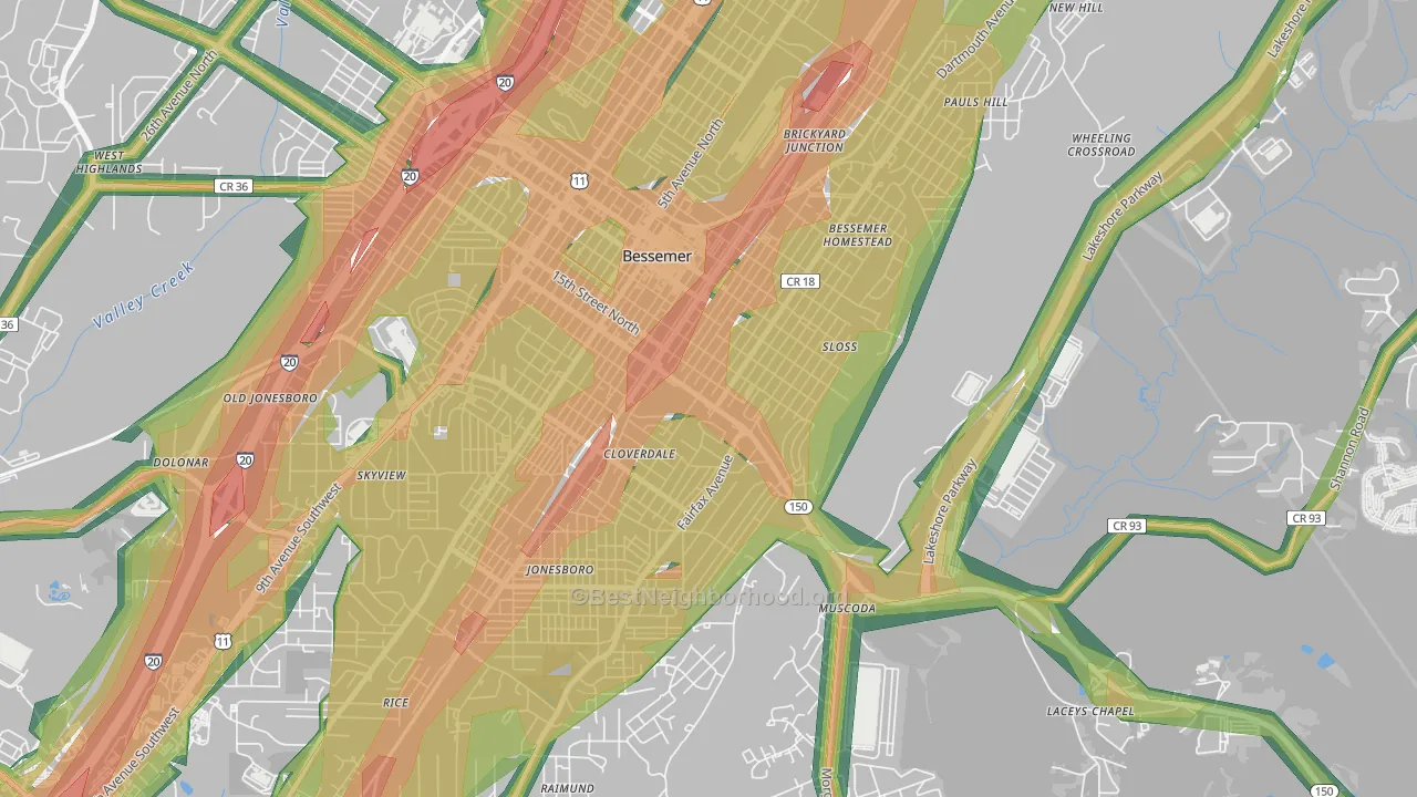 Longbrook Estates, Bessemer, AL Map of Noise Levels in Longbrook Estates