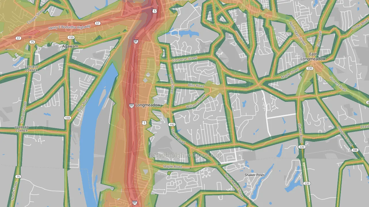 Longmeadow, MA Map of Noise Levels in Longmeadow