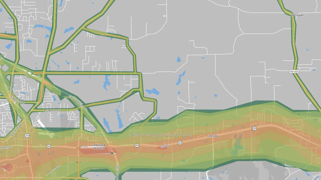 Longview Heights, TX Map of Noise Levels in Longview Heights