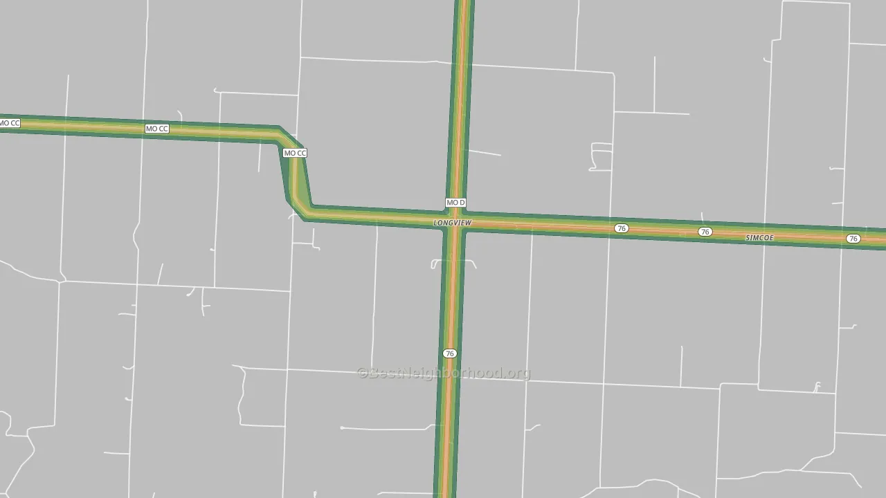 Longview, MO Map of Noise Levels in Longview