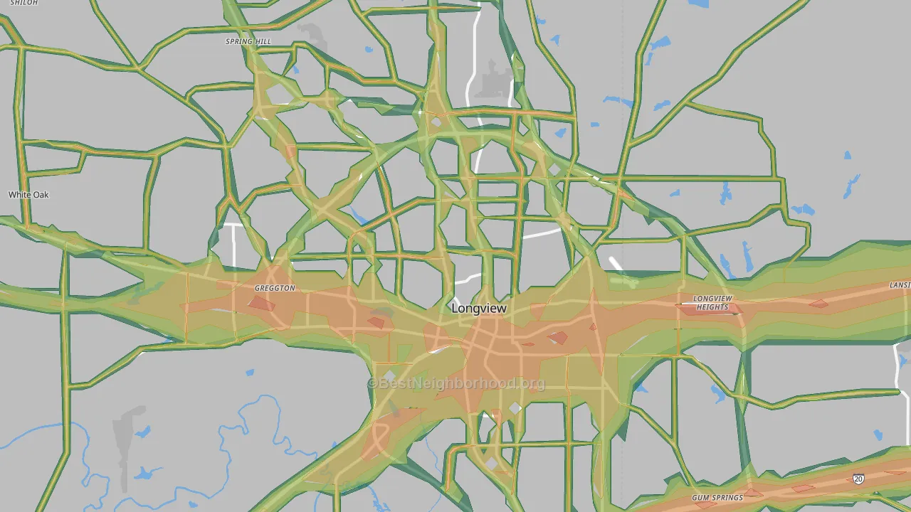 Longview, TX Map of Noise Levels in Longview