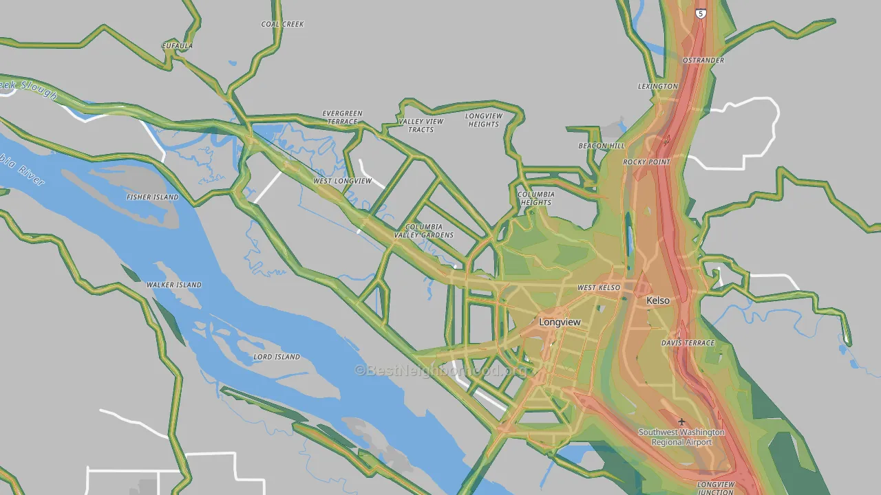 Longview, WA Map of Noise Levels in Longview