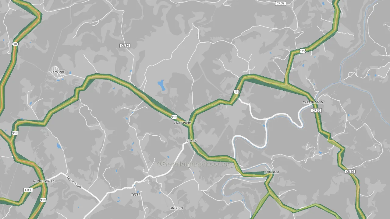 Longview, WV Map of Noise Levels in Longview