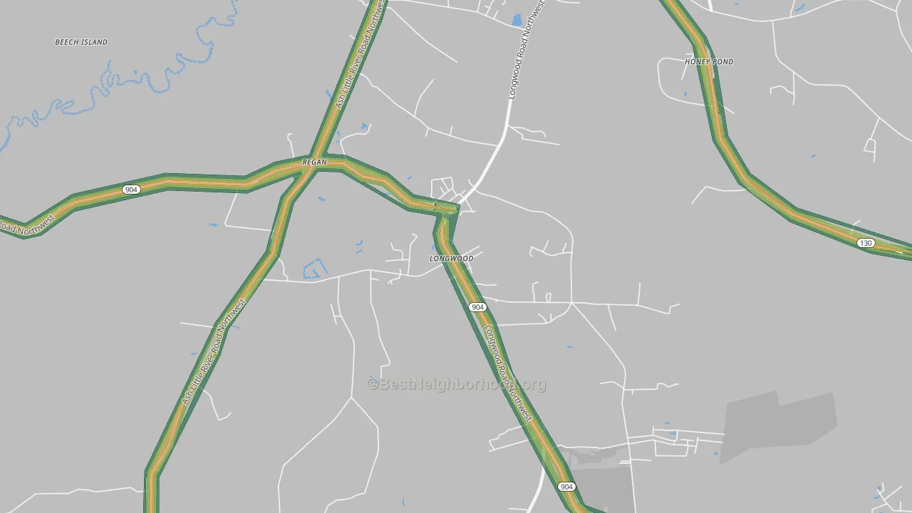 Longwood, NC Map of Noise Levels in Longwood