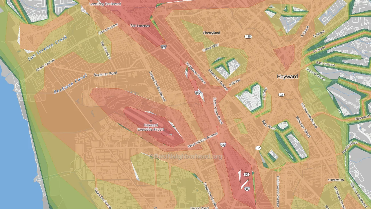 Longwood-Winton Grove, Hayward, CA Map of Noise Levels in Longwood-Winton Grove