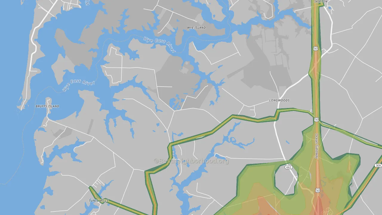 Longwoods, MD Map of Noise Levels in Longwoods