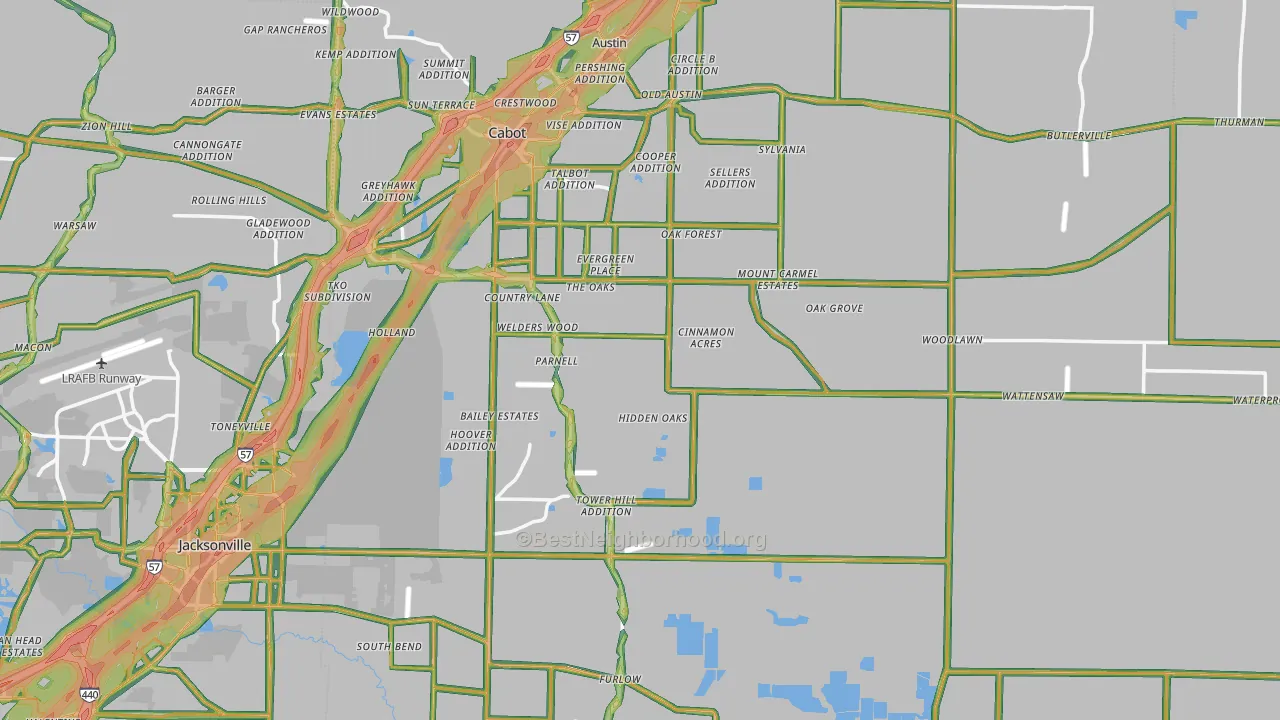 Lonoke County, AR Map of Noise Levels in Lonoke County