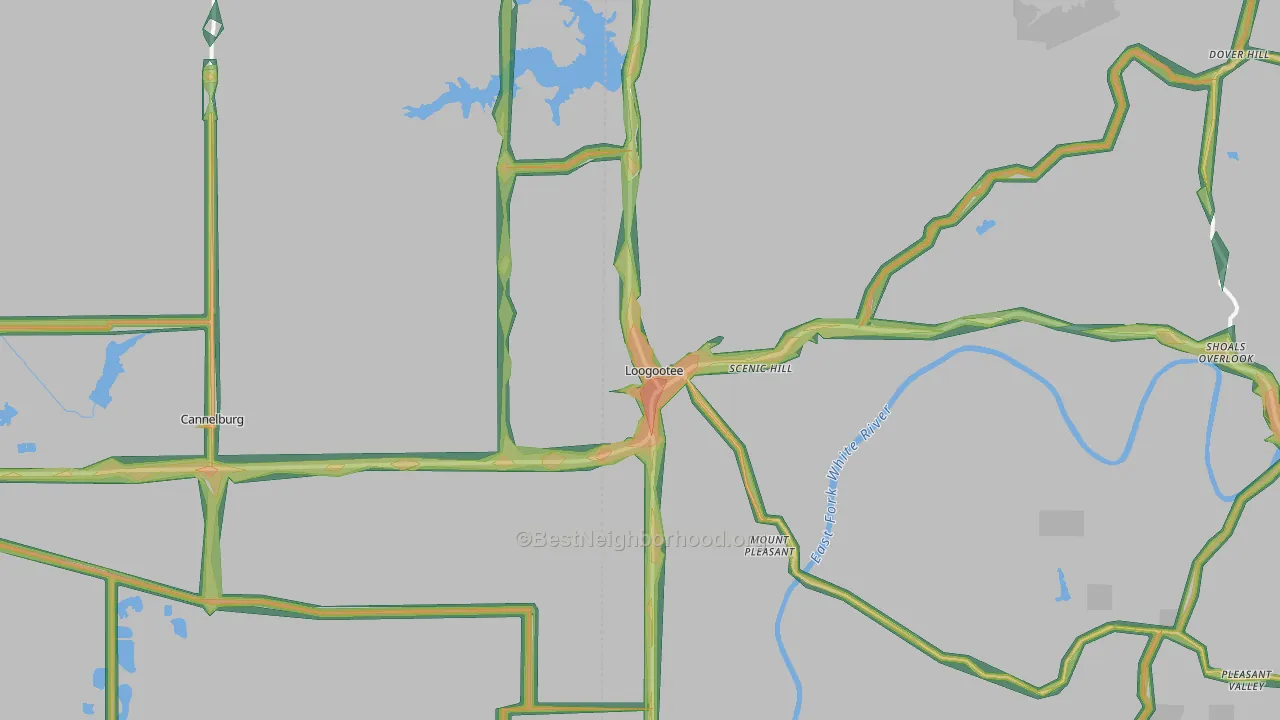 Loogootee, IN Map of Noise Levels in Loogootee