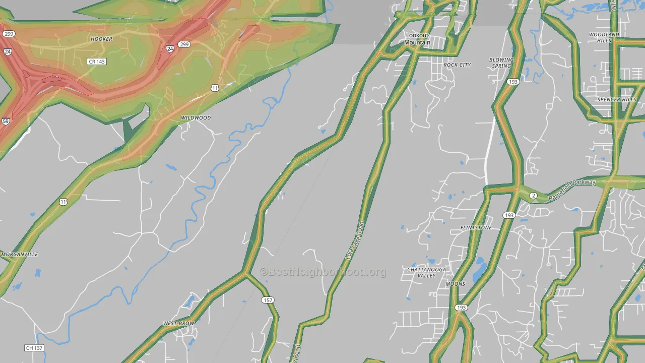 Lookout Mountain, GA Map of Noise Levels in Lookout Mountain