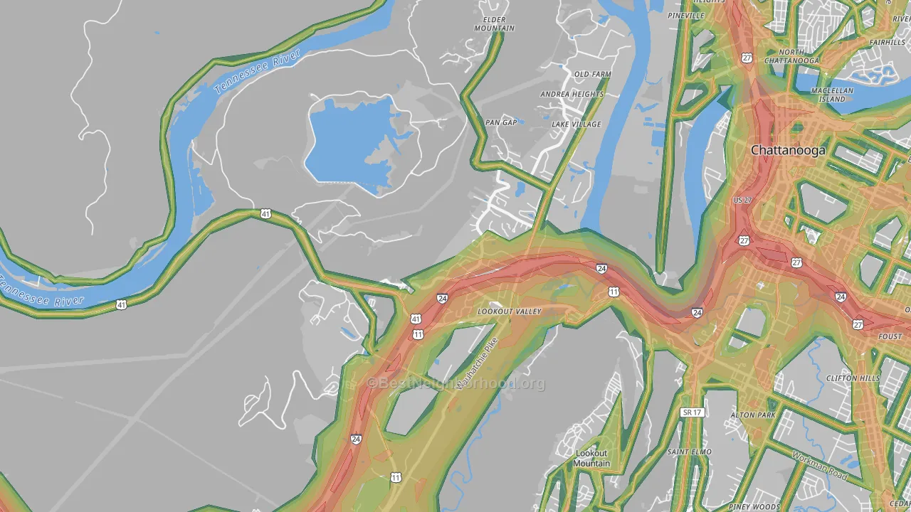 Lookout Valley, Chattanooga, TN Map of Noise Levels in Lookout Valley