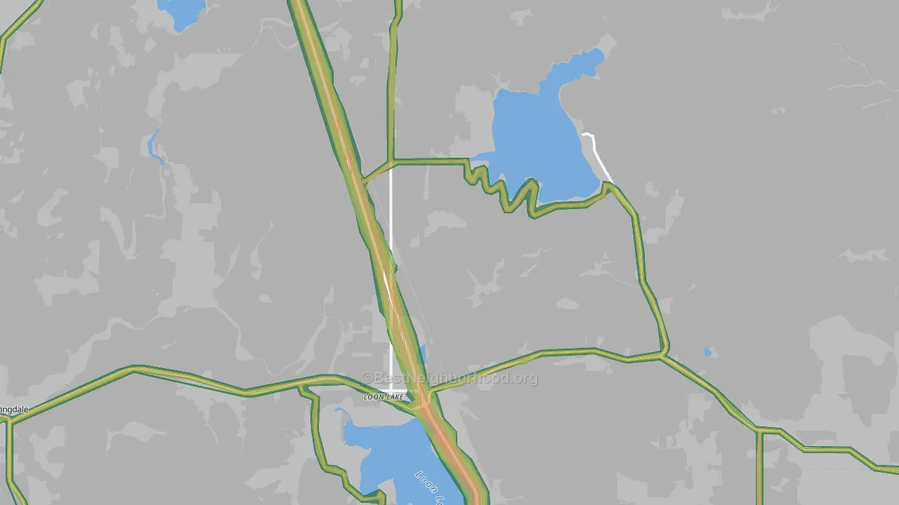 Loon Lake, WA Map of Noise Levels in Loon Lake