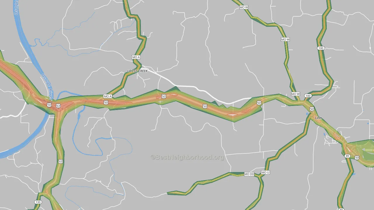 Loose Creek, MO Map of Noise Levels in Loose Creek