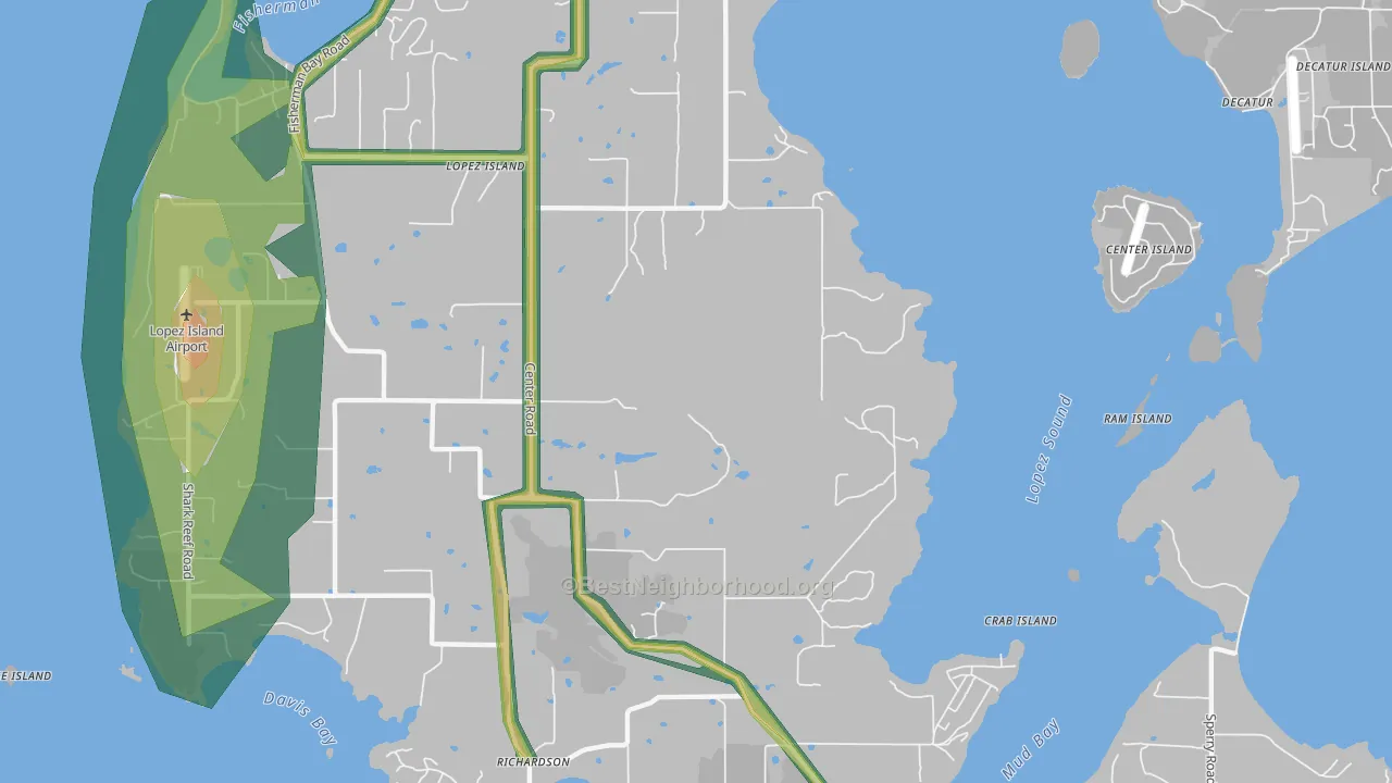 Lopez Island, WA Map of Noise Levels in Lopez Island