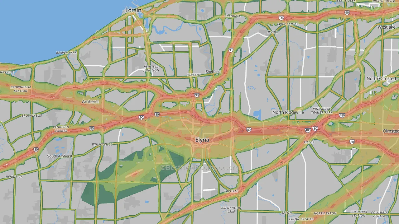 Lorain County, OH Map of Noise Levels in Lorain County