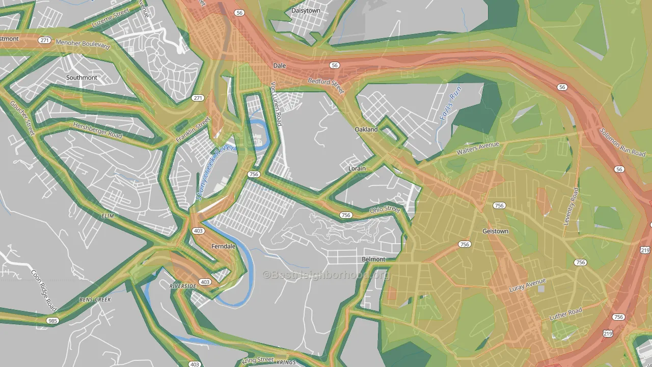 Lorain, PA Map of Noise Levels in Lorain
