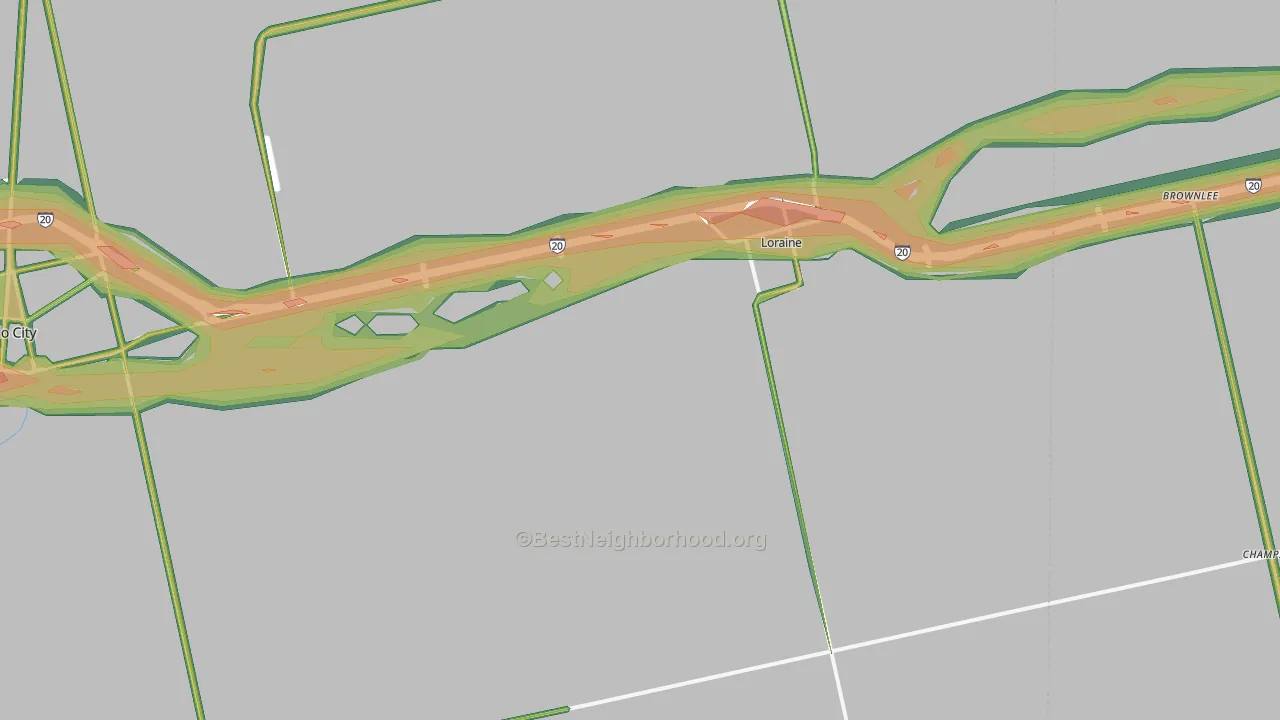 Loraine, TX Map of Noise Levels in Loraine