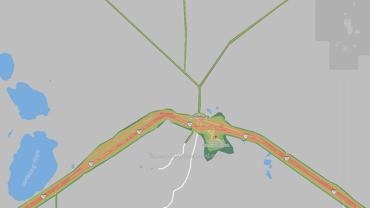 Lordsburg, NM Map of Noise Levels in Lordsburg