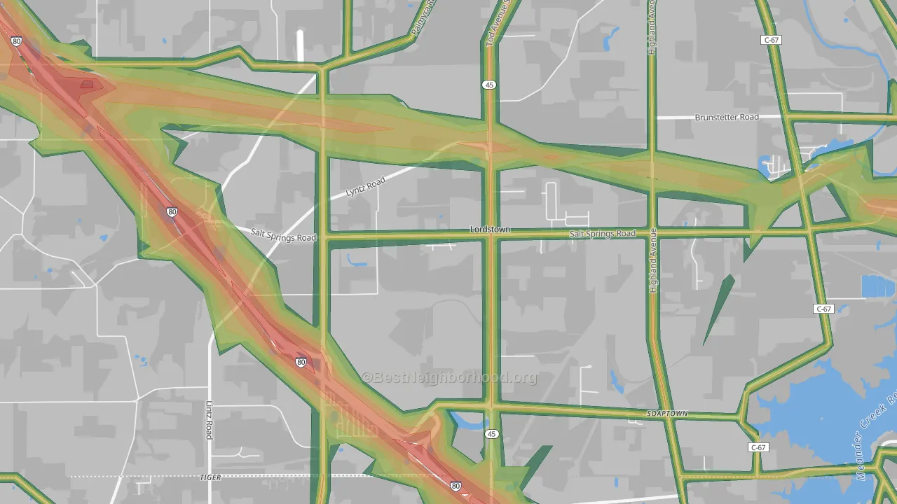 Lordstown, OH Map of Noise Levels in Lordstown