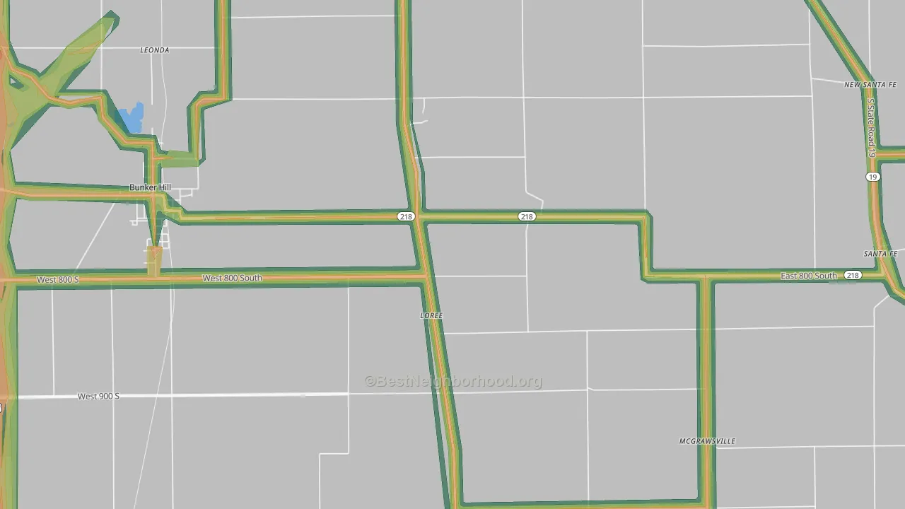 Loree, IN Map of Noise Levels in Loree
