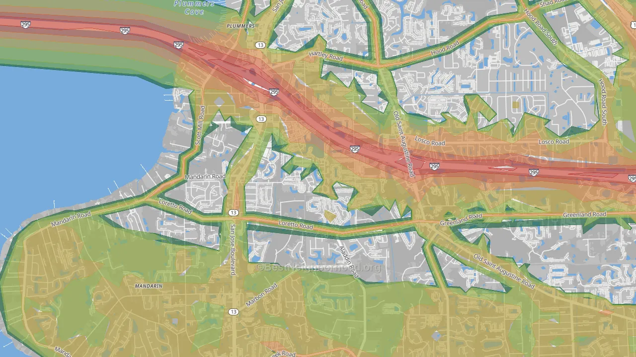 Loretto, Jacksonville, FL Map of Noise Levels in Loretto