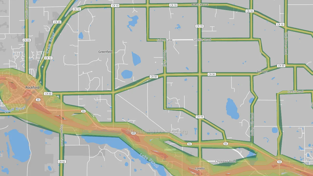 Loretto, MN Map of Noise Levels in Loretto