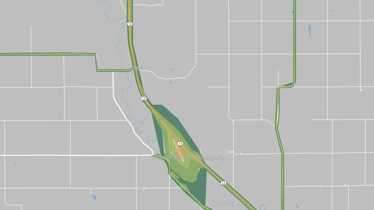 Loretto, NE Map of Noise Levels in Loretto