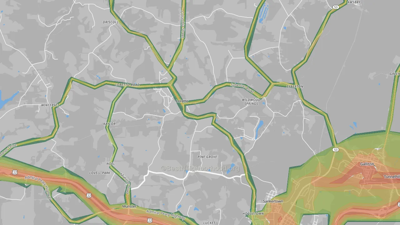 Loretto, PA Map of Noise Levels in Loretto