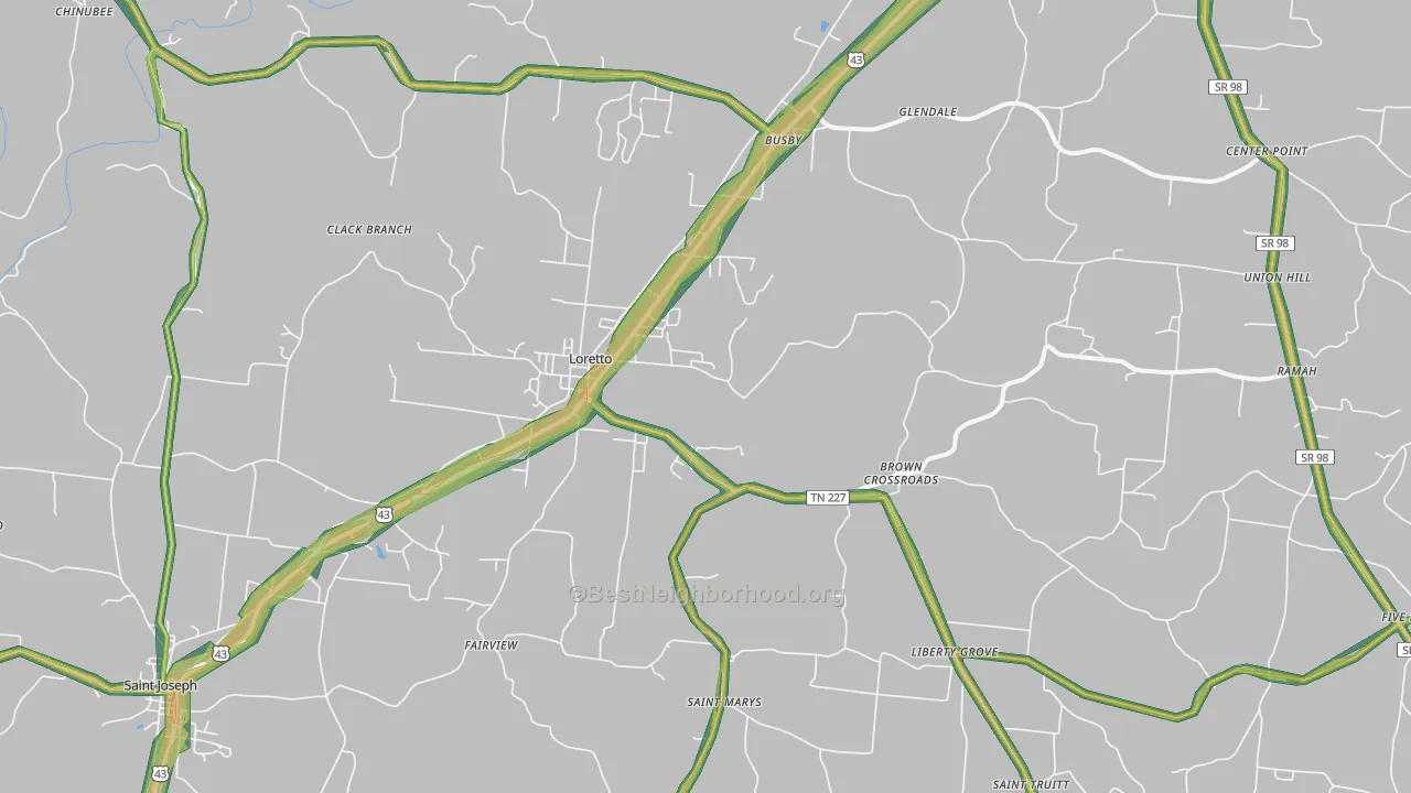 Loretto, TN Map of Noise Levels in Loretto