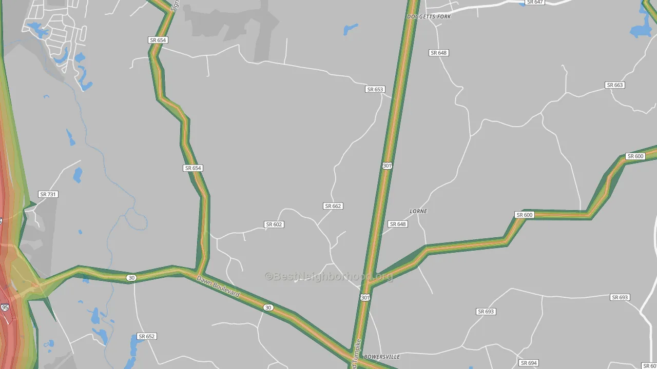 Lorne, VA Map of Noise Levels in Lorne