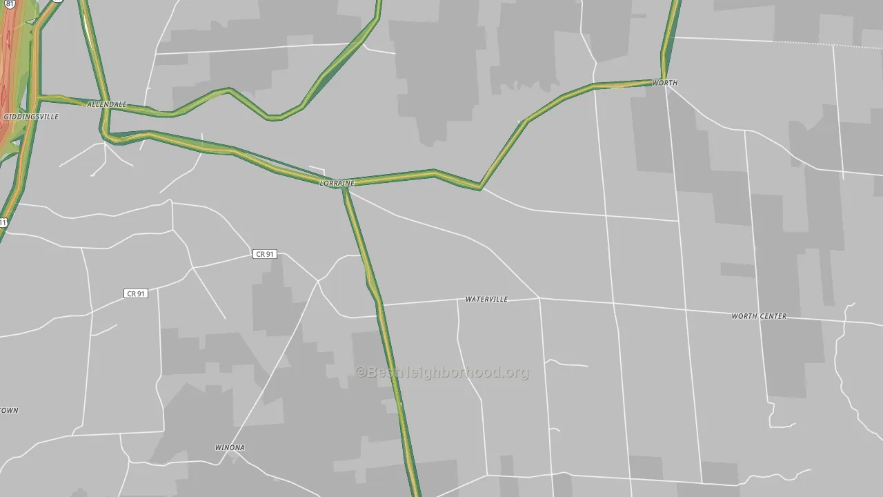 Lorraine, NY Map of Noise Levels in Lorraine