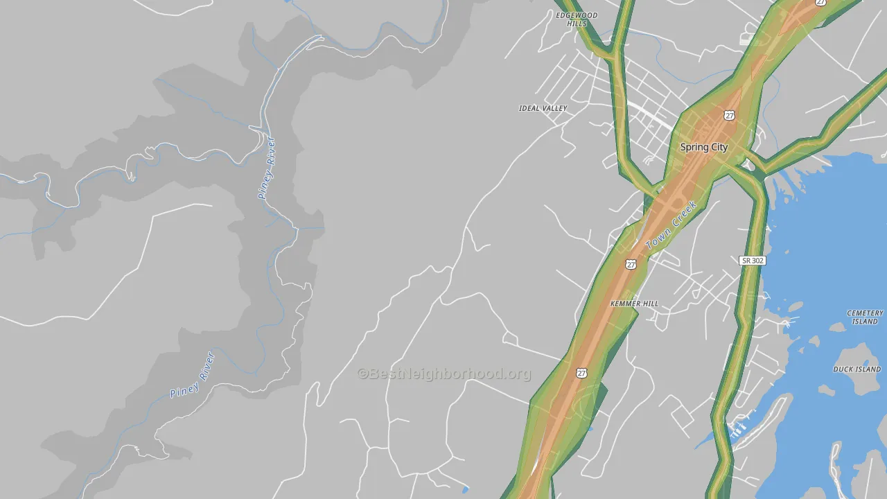 Lorraine, TN Map of Noise Levels in Lorraine
